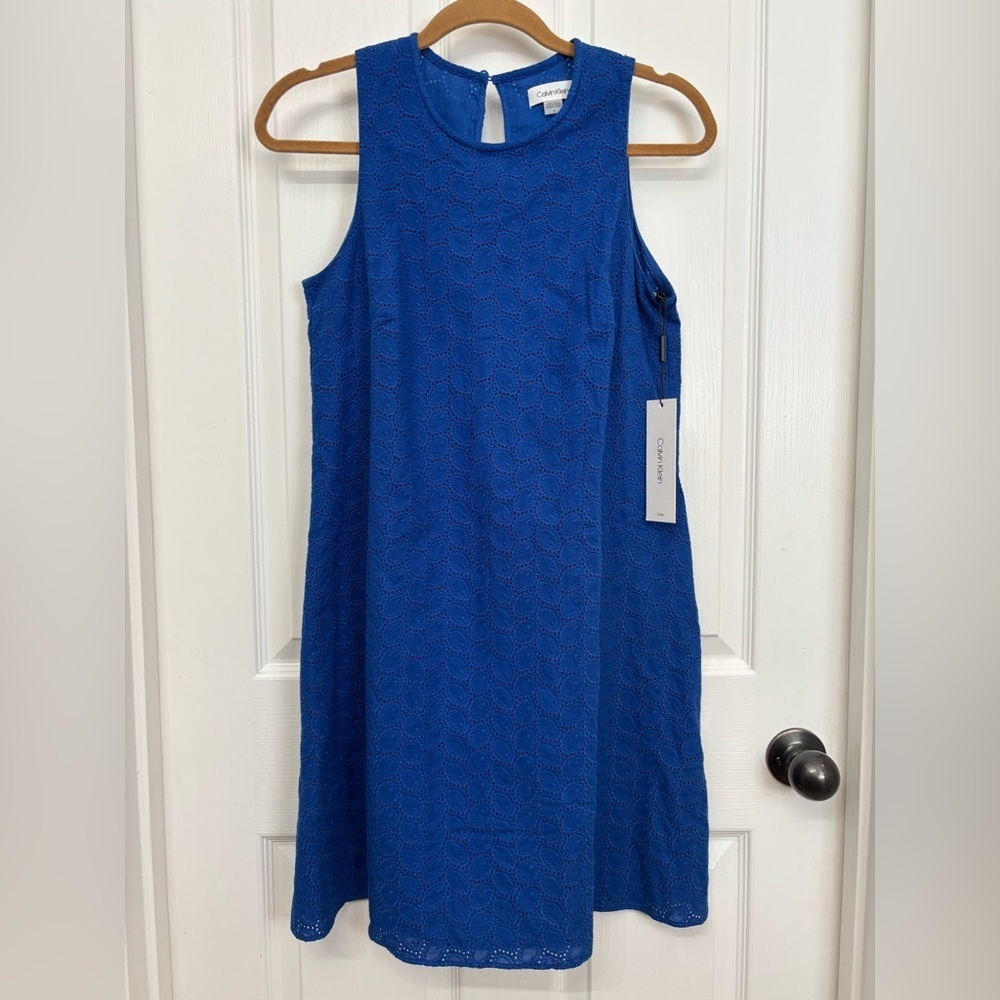 Royal Blue Eyelet A-Line Dress | Calvin Klein 4